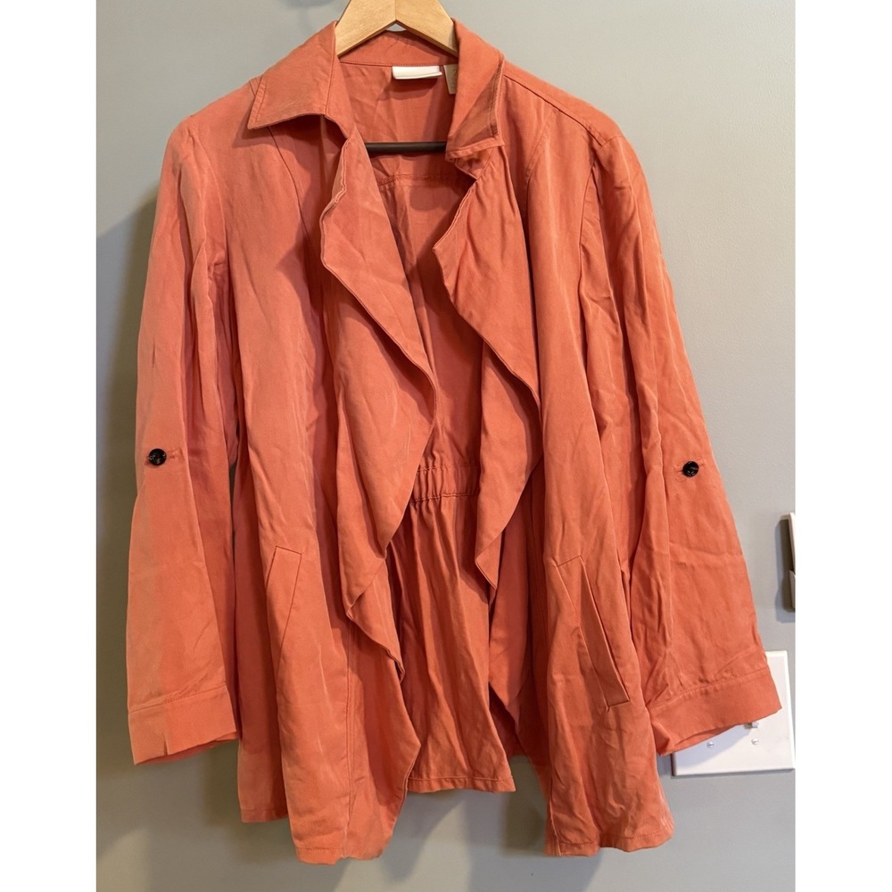 Chicos Jacket Luxe Lyocell Drape Front Roll Tab Sleeves Women's Size 2